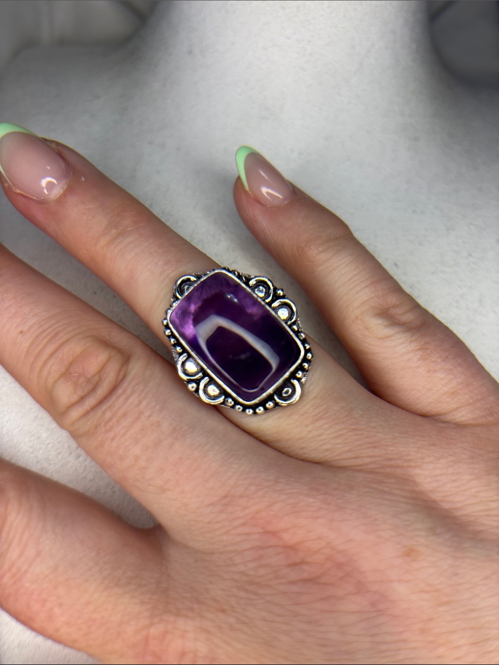 Silver Amethyst rectangular Statement Ring - Purple Gem